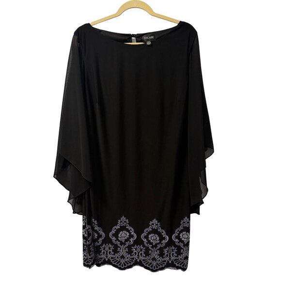 Xscape 20W Dress With Sheer Flutter Sleeves & Beaded Floral Embroidery - Picture 3 of 12